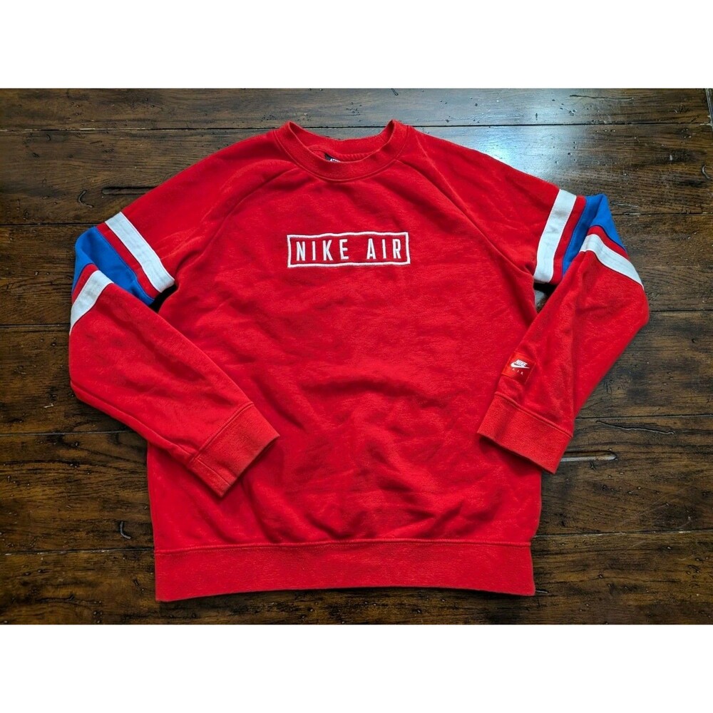 Nike Air Boy's Embroidered Red Sweater Sweatshirt Crewneck BV3591-657 Sz L